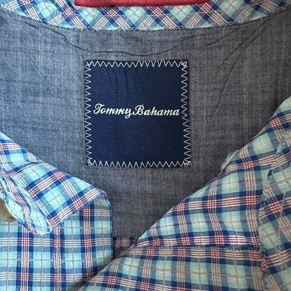 Tommy Bahama Cotton Silk Blend Button Down Shirt Men’s XXL Blue Check Plaid - Picture 4 of 7